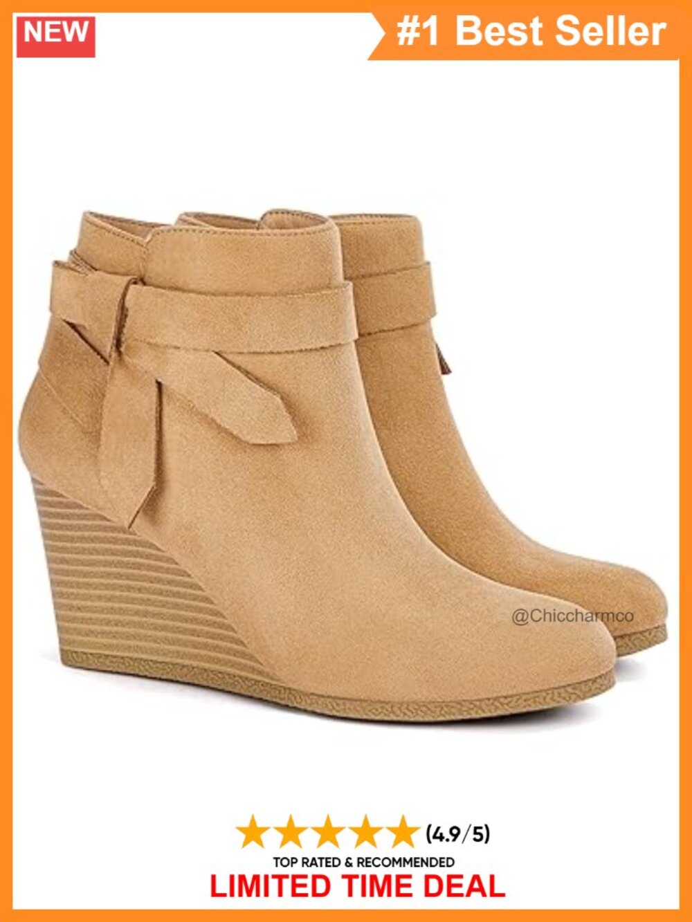 Faux Suede Wedge Ankle Booties Tie Knot Stacked Heel Zip Boots